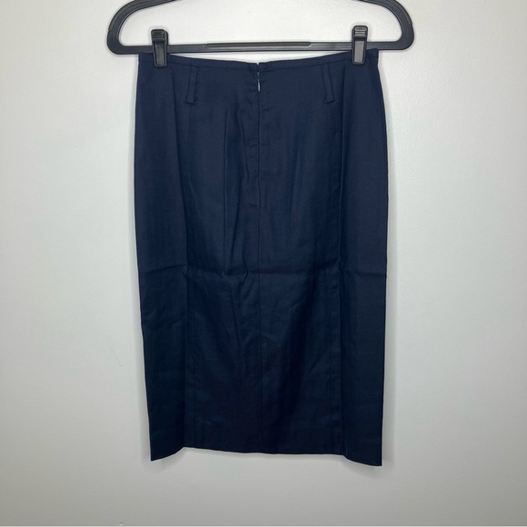 NWT J. CREW Stretch Linen Blend Midi Pencil Skirt Navy Blue 4 - Picture 3 of 6